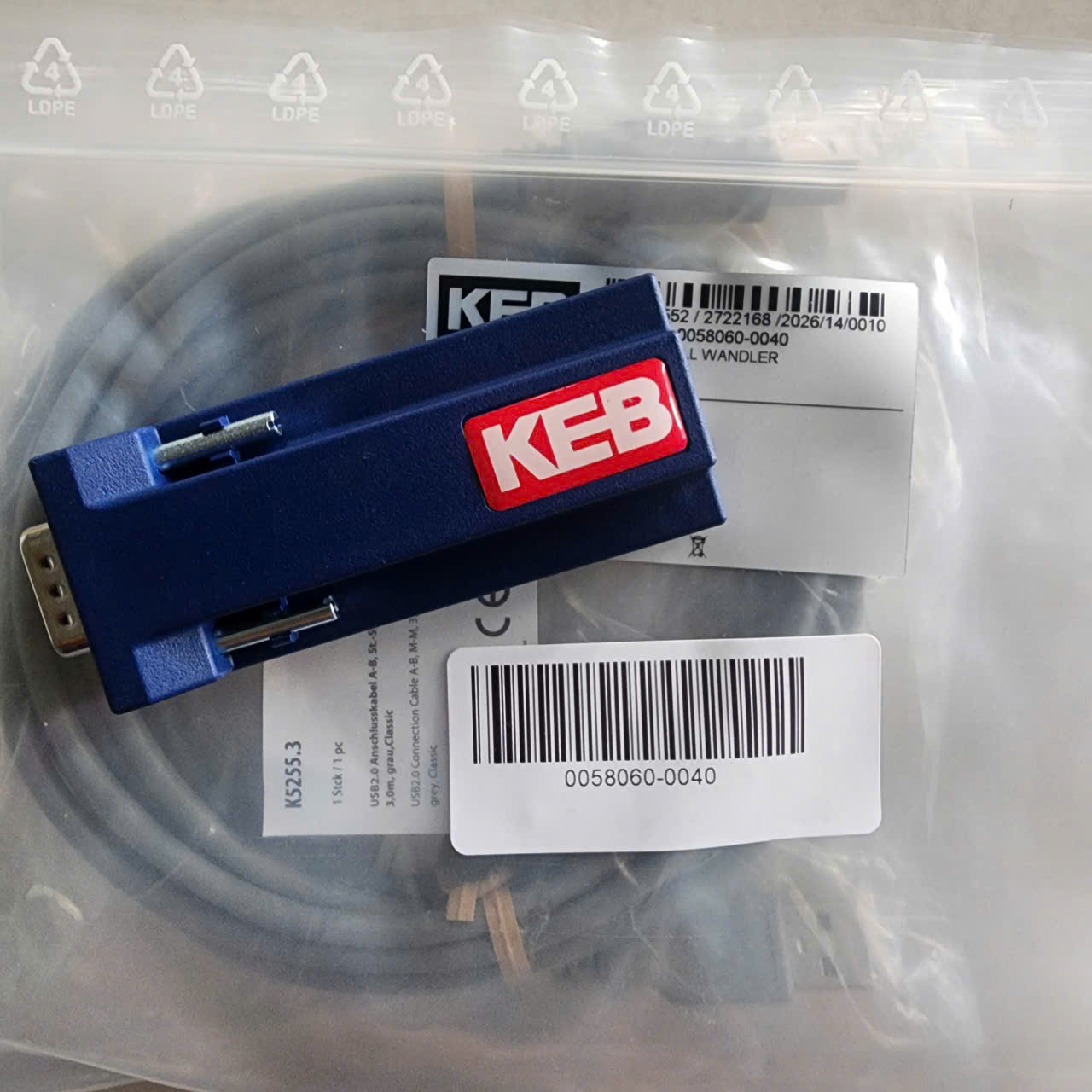 0058060-0040-BỘ CÁP LẬP TRÌNH BIẾN TẦN KEB F4 F5 F6 HSP5