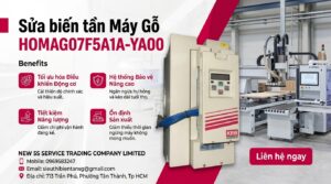 Bảng quảng cáo sửa biến tần máy gỗ trong xưởng công nghiệp