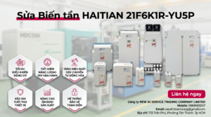 Biến tần HAITIAN 21F6K1R-YU5P đặt trong tủ điện công nghiệp mở cửa, thấy quạt làm mát và dây đấu nối gọn