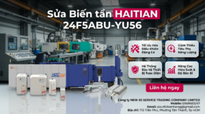 Kỹ thuật viên đo bus DC khi sửa biến tần HAITIAN 24F5ABU-YU56 trong xưởng với đồng hồ và que đo cách điện