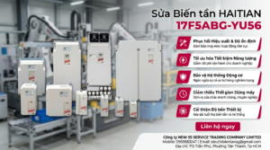 Kỹ thuật viên đo kiểm biến tần HAITIAN 17F5ABG-YU56 trong tủ điện, tập trung vào khối công suất và dây động lực