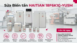 Kỹ thuật viên đo kiểm biến tần HAITIAN 18F6K1G-YU5M trên bàn test với đồng hồ và tải giả an toàn