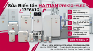 Kỹ thuật viên đo kiểm bo mạch khi sửa biến tần HAITIAN 17F6K1G-YU1Z trong phòng kỹ thuật sạch và đủ ánh sáng