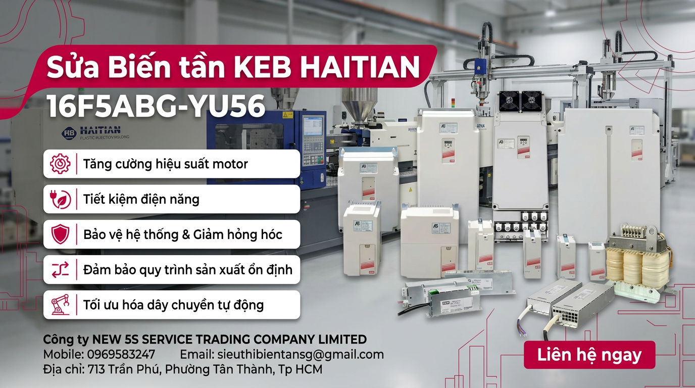 Kỹ thuật viên kiểm tra biến tần KEB HAITIAN 16F5ABG-YU56 trên bàn test có đồng hồ và tải giả ổn định