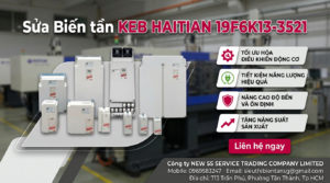 Kỹ thuật viên kiểm tra biến tần KEB HAITIAN 19F6K13-3521 trên bàn thử tải với thiết bị đo và dây đấu gọn gàng