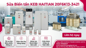 Kỹ thuật viên kiểm tra biến tần KEB HAITIAN 20F6K13-3421 trên bệ test, đo dòng và nhiệt độ khi chạy tải