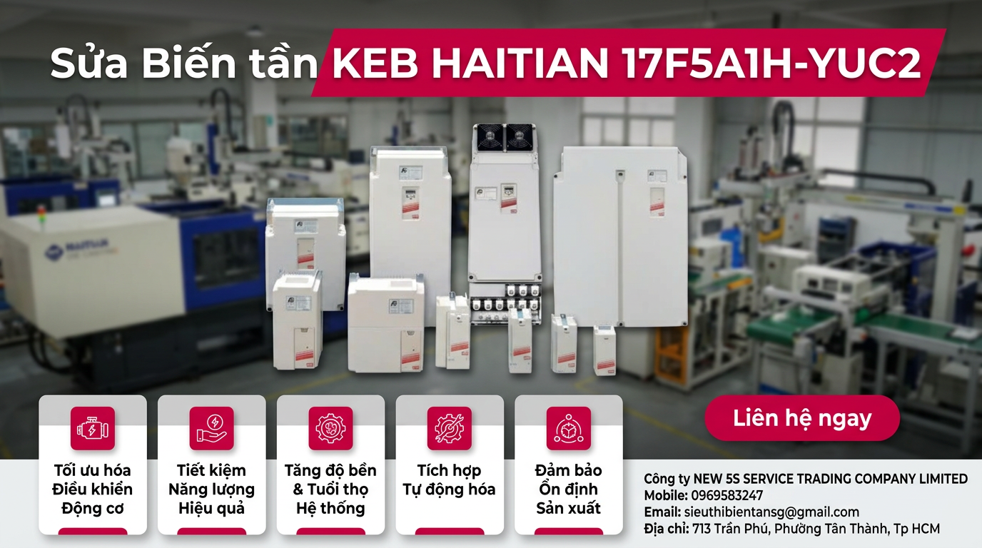 Kỹ thuật viên kiểm tra bo công suất biến tần KEB HAITIAN 17F5A1H-YUC2 trong phòng kỹ thuật với dụng cụ đo chuyên dụng
