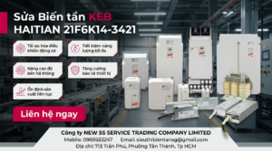 Kỹ thuật viên kiểm tra bo công suất biến tần KEB HAITIAN 21F6K14-3421 trên bàn dụng cụ trong xưởng sửa chữa
