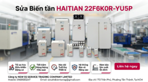 Kỹ thuật viên kiểm tra bo công suất khi sửa biến tần HAITIAN 22F6K0R-YU5P trong phòng kỹ thuật sạch sẽ