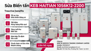 Kỹ thuật viên kiểm tra bo công suất sửa biến tần KEB HAITIAN 10S6K12-2200 trên bàn cách điện tại xưởng