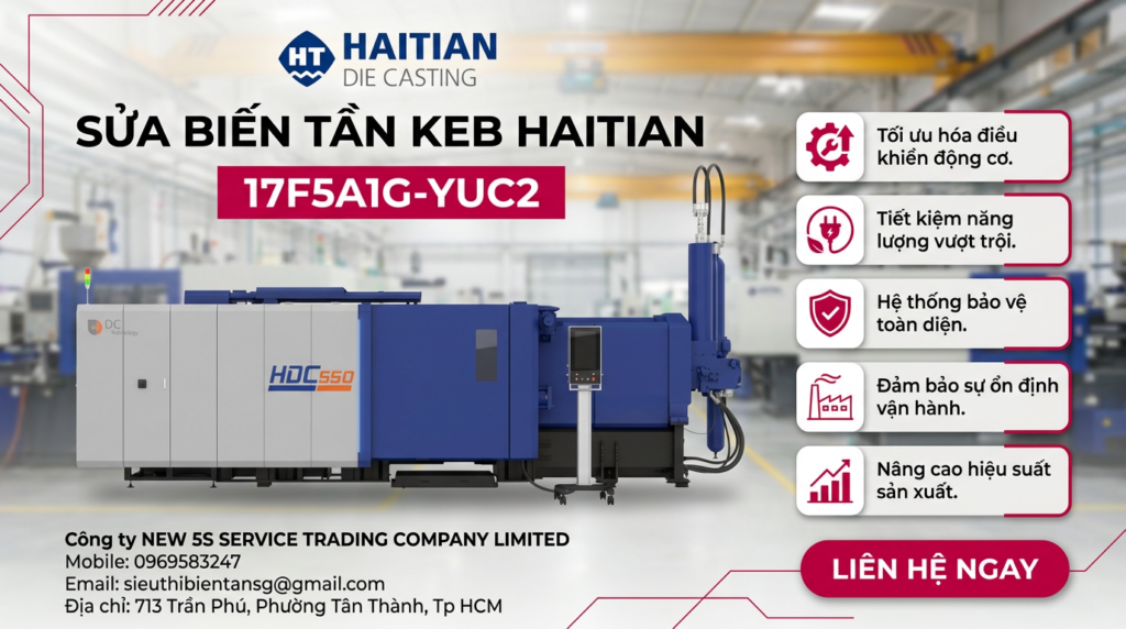 Kỹ thuật viên kiểm tra bo mạch biến tần KEB HAITIAN 17F5A1G-YUC2 trên bàn chống tĩnh điện ánh sáng rõ