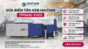 Kỹ thuật viên kiểm tra bo mạch biến tần KEB HAITIAN 17F5A1G-YUC2 trên bàn chống tĩnh điện ánh sáng rõ