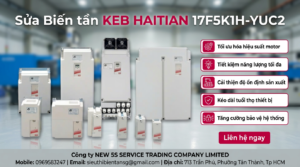 Kỹ thuật viên kiểm tra bo mạch biến tần KEB HAITIAN 17F5K1H-YUC2 bằng đồng hồ và thiết bị nạp tham số trong phòng kỹ thuật