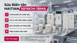 Kỹ thuật viên kiểm tra bo mạch sửa biến tần HAITIAN 16F6K1H-1BMA bằng đồng hồ và dụng cụ chuyên dụng trong xưởng