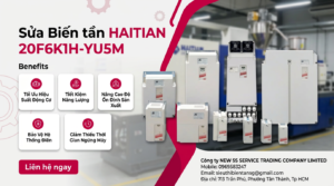 Kỹ thuật viên kiểm tra bo mạch sửa biến tần HAITIAN 20F6K1H-YU5M trong phòng kỹ thuật với dụng cụ đo chuyên dùng