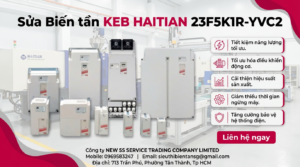 Kỹ thuật viên kiểm tra bo mạch sửa biến tần KEB HAITIAN 23F5K1R-YVC2 trên bàn đo và dụng cụ chuyên dùng