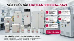 Kỹ thuật viên kiểm tra bo mạch và cổng đấu dây của biến tần HAITIAN 22F6K14-3421 trong phòng kỹ thuật sạch sẽ