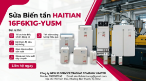 Kỹ thuật viên kiểm tra bo mạch và cổng đấu nối của biến tần HAITIAN 16F6K1G-YU5M trong phòng sửa chữa sạch