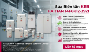 Kỹ thuật viên kiểm tra tản nhiệt và cọc đấu dây của biến tần KEB HAITIAN 14F6K12-3921 trong tủ điện công nghiệp