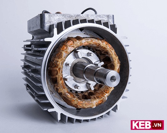 induction motor open to reveal the rotor and stator components